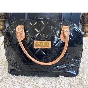 JOY & IMAN Black Patent Quilted Dome Satchel Handbag